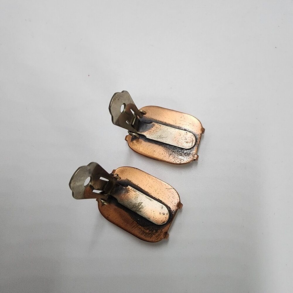 Vintage 1950s Renoir MCM "Espana" Solid Copper Clip On Earrings Square Shape - Picture 2 of 7